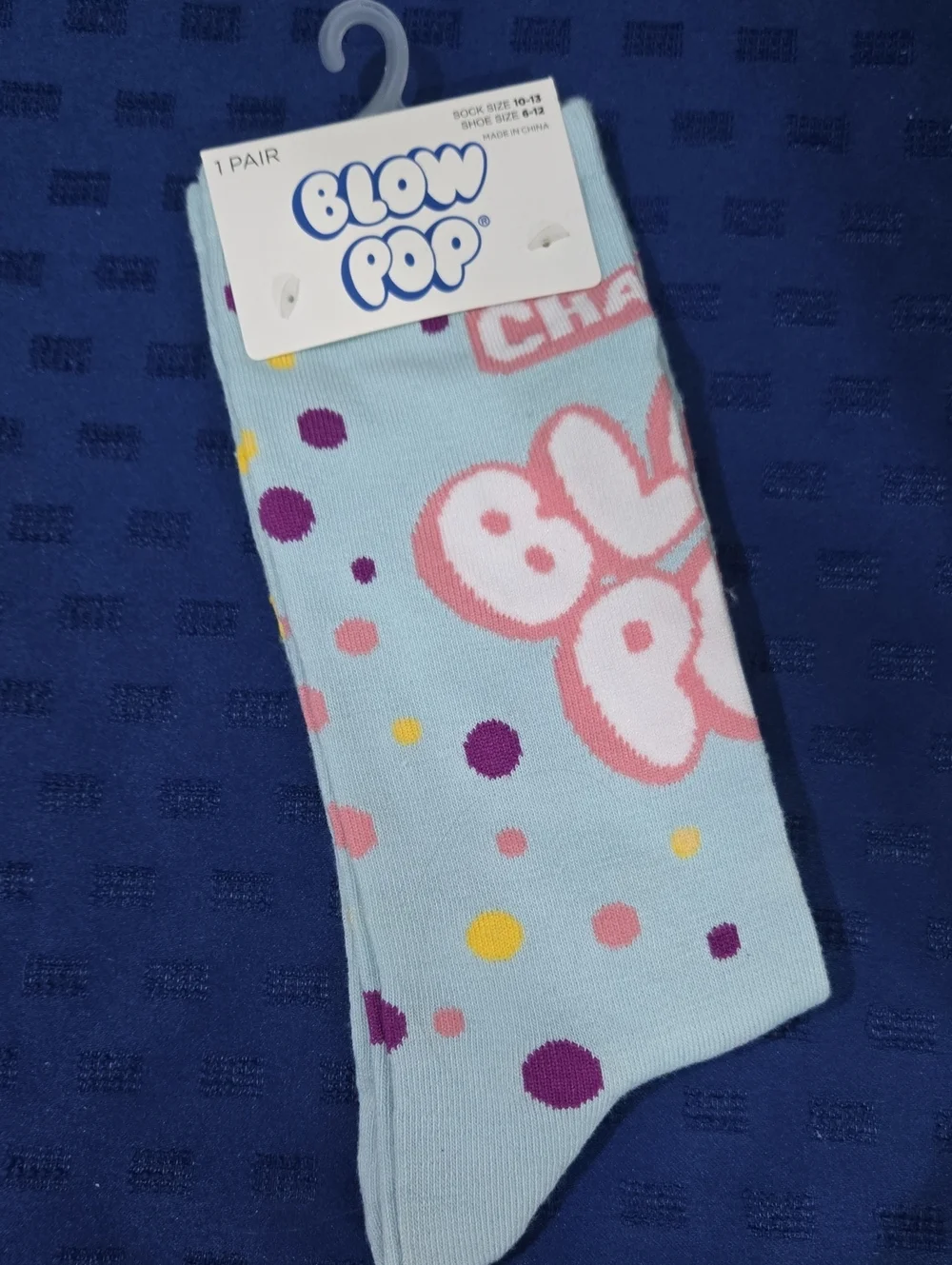 Light Blue Novelty Socks with Pink Logo